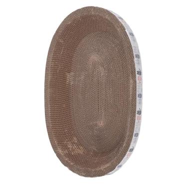 Imagem de aqxreight Cama Redonda de Arranhões de Gatos Com área de Lounge-almofada de Papelão Resistente a Arranhões para Gatos Internos 44,5 Cm (Oval 51x36.5cm)