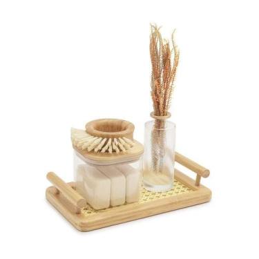 Imagem de Bandeja De Bambu E Palha Oikos Com Alça 25cm Retangular