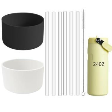 Imagem de Bota de silicone preto e branco para garrafas de água Stanley Iceflow Flip Straw 2.0, com 6 peças de substituição Tritan Clear Straw para Stanley Iceflow 473 g/680 g/1,020 g/1,417 g (preto e branco