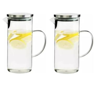 Imagem de Jarra de Vidro 1,4 Litros com Tampa para Agua Suco Chá 2 Peças - Gaia Glass