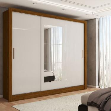 Imagem de Guarda-Roupa Sebastian 3 Portas com Espelho 3 Gavetas Cinamomo/Branco - Panorama Móveis