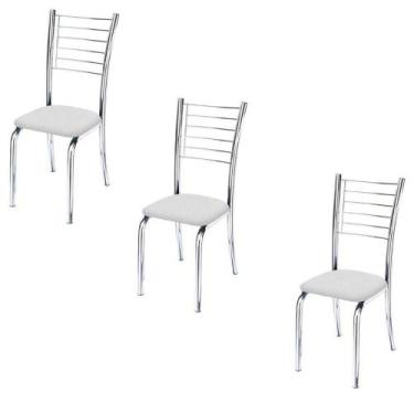 Imagem de Conjunto 3 Cadeiras Cromadas Para Cozinha Kiara-material sintético Bra