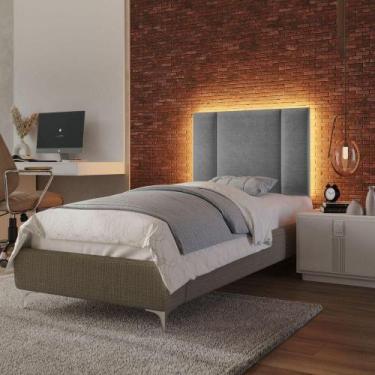 Imagem de Cabeceira Estofada Cama Box Solteiro Com Led Star 90 Cm Linho Cinza - 