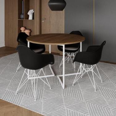 Imagem de Mesa Industrial Jantar Redonda Amêndoa 110Cm Base V Com 4 Poltronas Da