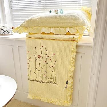 Imagem de Zerodis Colcha de Algodão Sedosa e Drena Com Pontos Delicados e Recheio de Seda para Decoração do Quarto (2 x fronha 48x74cm)