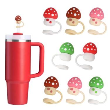 Imagem de 8 peças de topo de palha de cogumelo para Stanley Cup, topo de palha de silicone para copos Stanley 50 e 30 e 1,134 g, topo de palha de cogumelo reutilizável se encaixa perfeitamente com todos os