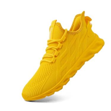 Imagem de EGMPDA Tênis de caminhada feminino, sem cadarço, tênis de corrida, casual, moderno, leve, para trabalho, viagem, academia, esportes, Amarelo, 35