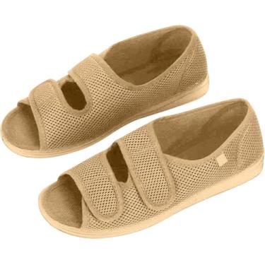 Imagem de Chinelos De Pés Inchados Femininos Sapatos Ortopédicos Ajustáveis Sapatos De Idosos Confortáveis Calçados Cirúrgicos Para Sapatos Diabéticos Sandálias Antiderrapantes Com, Khaki, 5 UK