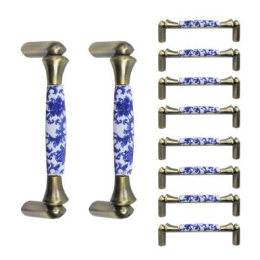 Imagem de MY MIRONEY Puxadores de armário de cerâmica retrô de porcelana e liga de zinco, parafusos incluídos, ferragens de gaveta de mesa, puxador de armário de cozinha, orifícios de 7,6 cm