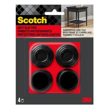 Imagem de Scotch Ponteiras de cadeira SP605-NA, protetores de perna de cadeira para pisos de madeira, borracha preta, 3,8 cm 4/pacote, 6 pacotes no total