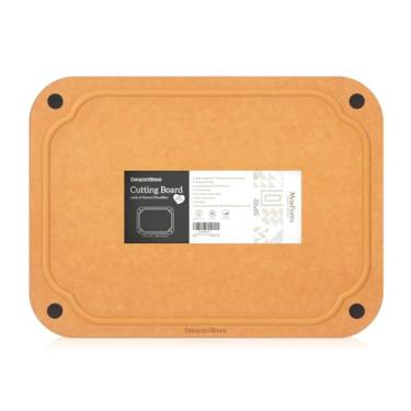 Imagem de CompactStone Tábua de cortar toda a volta com pés antiderrapantes e tanque de suco de 12,8 x 17,3 x 0,24 L/tábua de corte dupla face laranja pro sobre a tábua de corte da pia
