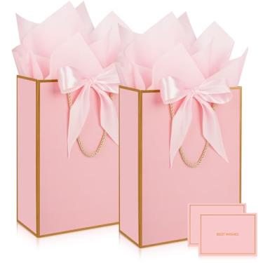 Imagem de Gfractolux Sacos de presente, 1 pacote de sacos de presente com papel de seda e cartões para aniversários, chá de bebê, casamentos, lembrancinhas de festa, presentes de Natal 21 x 9,9 cm x 29 cm