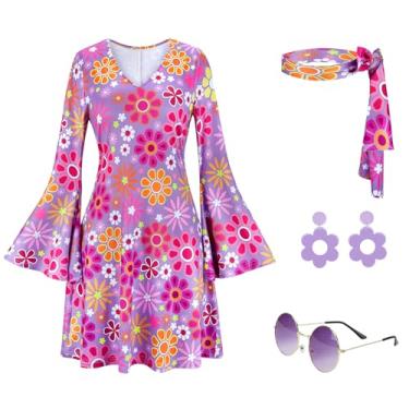 Imagem de Zhitunemi Roupas de discoteca dos anos 70 para mulheres: fantasia hippie feminina vestido de discoteca anos 60 vestidos descolados para festa de Halloween cosplay 33074 roxo claro-GG