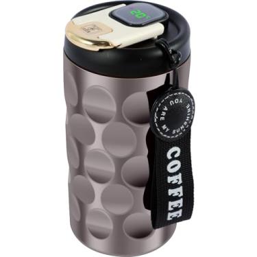 Imagem de Caneca isolada inteligente, copos isolados de café de 410 ml com visor de temperatura, caneca de café isolada à prova de vazamento, caneca de café para viagem, isolamento duplo, fundo antiderrapante