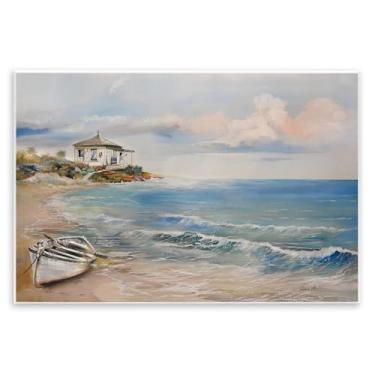 Imagem de Stupell Industries Arte de placa de parede de cenário de barco a remo da costa, design de Ruane Manning, 25 x 38 cm