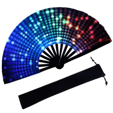 Imagem de SOFPLATE Leque de mão grande leque portátil rave colorido pano de bambu vintage retrô tecido dobrável chinês decorativo pop ventilador de mão com bolsa de veludo para festivais de dança linha festa