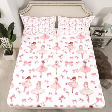 Imagem de Manfei Jogo de cama solteiro de princesa, com laço rosa kawaii, 2 peças, estampa de corações com laço fofo e 1 fronha, para decoração de quarto de crianças e mulheres, roupa de cama macia (sem lençol