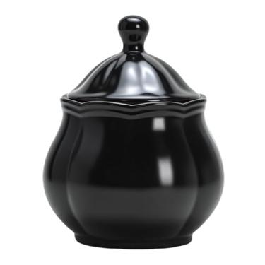 Imagem de SOCOSY Açucareiro de cerâmica retrô com tampa, recipiente de açúcar, pote de armazenamento de grãos de café para bancada de cozinha, barra de café - preto