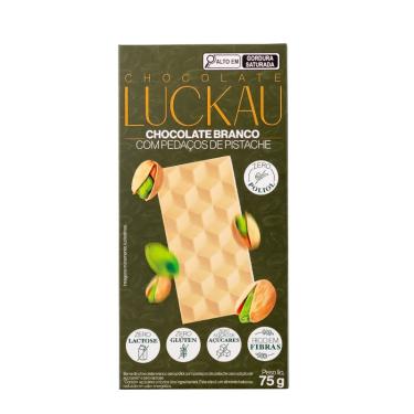 Imagem de Barra Choco Branco Zero Poliol com Pedaços de Pistache Luckau 75g