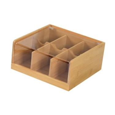 Imagem de IEUDNS Caixa organizadora de saquinhos de chá de bambu, recipiente para estação de café de mesa, suporte para saquinhos de chá para cafeteria doméstica, loja, 6 Grades