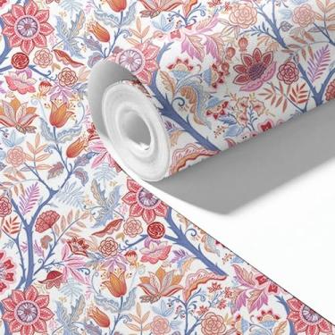 Imagem de ESSMOKO Papel de parede colorido videiras e flores PVC autoadesivo adesivo decoração de fundo de casa rosa 45 * 600 cm