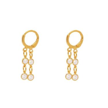 Imagem de Brinco Argolinha 2 Pontos De Luz Folheado A Ouro 18K