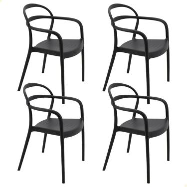 Imagem de Kit 4 Cadeiras Tramontina Sissi ECO em Polipropileno e Fibra de Vidro com Braços Preto 92045409