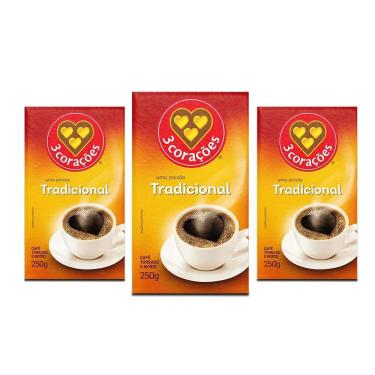 Imagem de Café 3 Corações Tradicional A Vácuo Kit 3 Pacotes De 250G