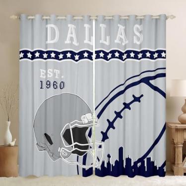 Imagem de Cortina de janela de futebol americano, cortinas de jogo de rúgbi para meninos, adolescentes, amantes de futebol, tratamentos de janela, tema esportivo, cortinas de quarto azul e cinza (Dallas), 2