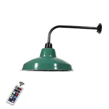 Imagem de Luminária de parede operada por bateria com controle remoto, sem fio, cúpula de metal verde de 12 polegadas, luminária de parede industrial sem fio, luminária de parede regulável para quarto
