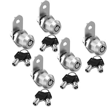 Imagem de Pacote com 5 fechaduras de armário de 5/20.3 cm, trava de armazenamento para trailer, fechadura de caixa de correio e código semelhante com chave exclusiva, trava de came tubular, trava de gabinete
