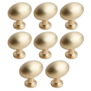 Imagem de Pacote com 6 maçanetas de armário douradas de 3,3 cm puxadores de gaveta de ovo de ouro escovado de liga de zinco para cômoda puxadores ovais de armário de 33 mm para armário de cozinha, armário de