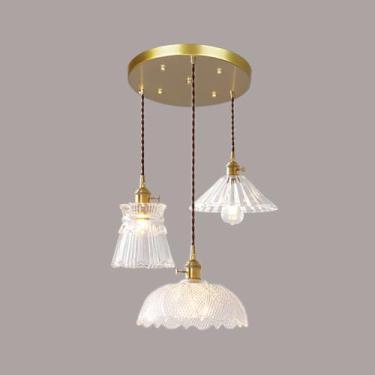 Imagem de 3 Cluster de Luzes Pendentes Dourados Iluminação Redonda Vidro Nervurado Teto Pendente Luz Vintage Fazenda Longa Pendente Lustre Nórdico Moderno Para Sala de Jantar Cozinha Ilha Escada