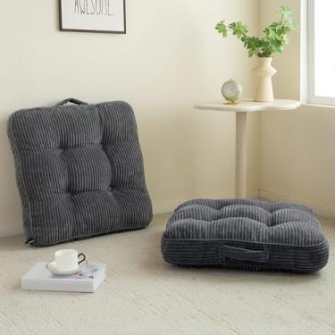 Imagem de Almofada lavável de chão para adultos, almofada de meditação, assento quadrado grande, capa de veludo cotelê tufado removível, para sala de estar ou ioga, 55 x 55 cm, pacote com 2, lavável na máquina