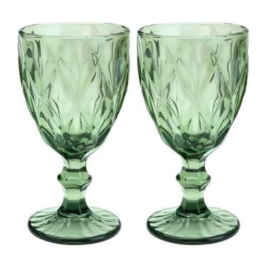 Imagem de Jogo 2 Taças de Vidro Diamond Diamante Verde 300ml Água Class Home