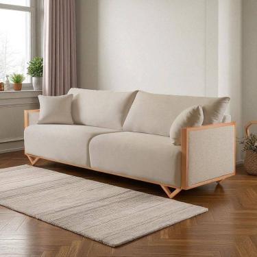 Imagem de Sofá Fixo Lara 4 Lugares Luxo 2,70m Castellar Móbile Linho Bege