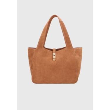 Imagem de Bolsa Média Em Camurça Com Fecho Dourado Camarelo Luiza Barcelos-Feminino