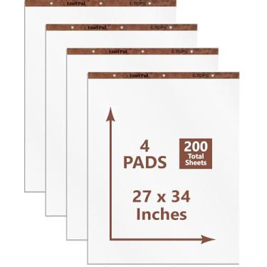 Imagem de Tops Almofadas Cavalete Padrão Tops, Perfuradas 3 Furos, 27 X 34 Polegadas, Lisas, 50 Folhas/Almofadas, Caixa 4 Almofadas (7901) 4-Conte Branco