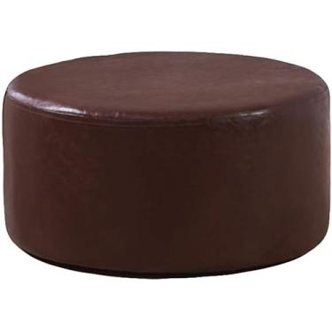 Imagem de Mesa de centro moderna redonda grande de couro sintético decorativo apoio para os pés altura 35 cm para sala de estar quarto - marrom diâmetro 60 cm (60 cm)