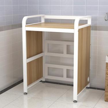 Imagem de Armário de armazenamento de camada única para lavadora e secadora, prateleira de armazenamento de banheiro, varanda de cozinha, organizador que economiza espaço (cor: preto) (branco)