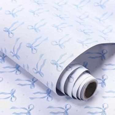Imagem de Drydiet Papel de parede com laço azul, papel de parede de contato com laço azul, autoadesivo, removível, adesivo de parede para armário de casa, dormitório, sala de aula, quarto, decoração de sala de
