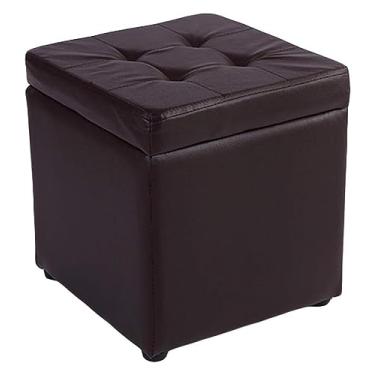 Imagem de Banqueta dobrável para os pés, apoio para os pés otomano, couro sintético, banco de pufe, banco de pufe, cubo com dobradiça, caixa organizadora superior, baú, assento único - azul 30 x 30 x 35 cm (cor