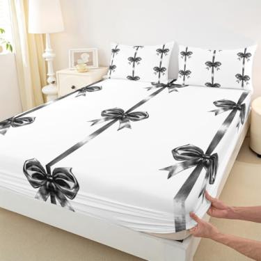 Imagem de Jogo de lençol infantil casal com laço de seda, princesa simples, para meninos e meninas, fantasia moderna, jogo de cama preto, 2 fronhas (sem plano)