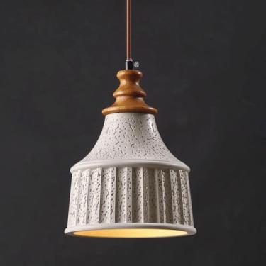 Imagem de YQSLQZZ Lustre de cabeceira vintage, luminária pendente de ilha de cozinha de cimento industrial, sala de jantar, bar, corredor, iluminação decorativa pendurada, luzes de teto, luzes E27*1