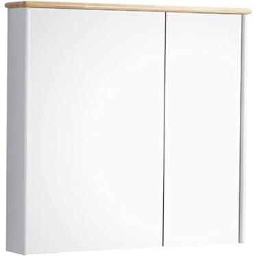 Imagem de Armários espelhados de madeira maciça armário de remédios de porta dupla com espelho armário de remédios de banheiro à prova d'água e à prova de ferrugem, espelhos (branco 70 x 75 x 14 cm)
