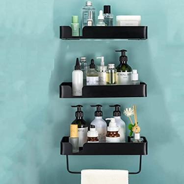 Imagem de WYUYIWH Armazenamento de chuveiro sem perfuração Suporte de chuveiro adesivo prateleira de banheiro montada na parede alumínio anti-espaço para cozinha banheiro - preto D_3-Story