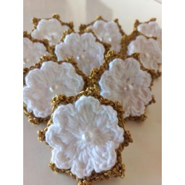 Imagem de Porta guardanapo de crochê cor branco e dourado - DS CROCHÊ 