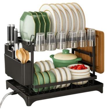 Imagem de Escorredor de Louça Bandeja Coletora Preto Dois Andares Cozinha Gourme