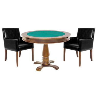 Imagem de Mesa de Jogos Carteado Victoria Tampo Reversível Amêndoa com 2 Cadeiras Liverpool PU Preto Liso