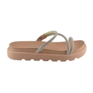 Imagem de Sandália Papete Tratorado Tira Strass Casual Feminino Vizzano 6459.118 Bege-Feminino